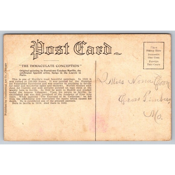 Postcard The Immaculate Conception Painting L' Immacclee Paris c1910 Antique - Picture 2 of 2